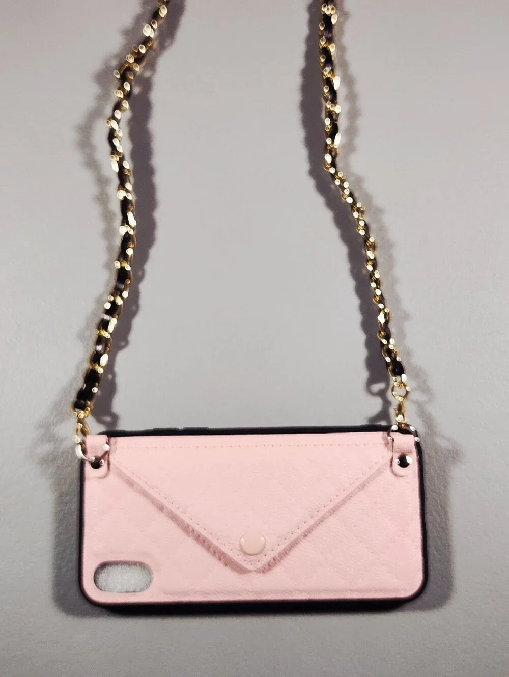 Pink Pebbled Leather iPhone X Case Crossbody Wallet Chain Envelope Card Slot